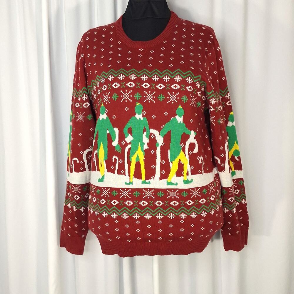 Elf Movie Buddy Christmas Sweater Men Large Women XL Red Fair Isle Holiday Knit
